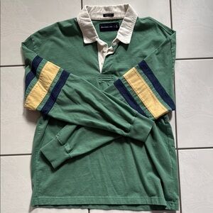 Abercrombie & Fitch Green Shirt with Yellow and Blue Stripes